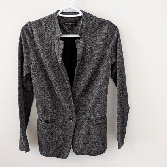 Banana Republic Factory Black Gray Knit Stretch Blazer Unlined Size XS 2-4 - Picture 1 of 4